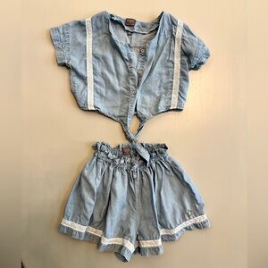 Blue Chambray Two-Piece Set with White Trim Tocoto Vintage *never worn 4Y